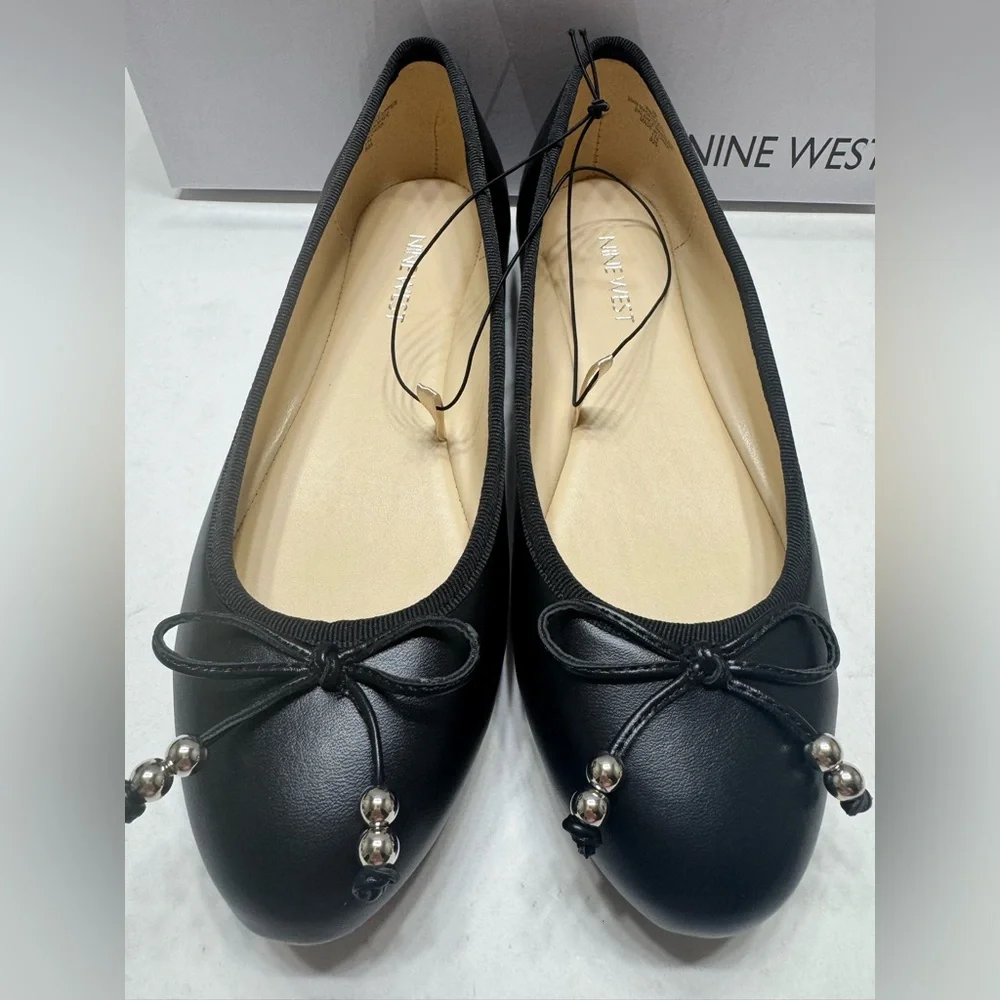 NEW Nine West Women’s Slip On Bow Toe Flat Shoes Black Size 7-10_2